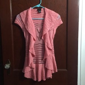 Pink short sleeve open sweater